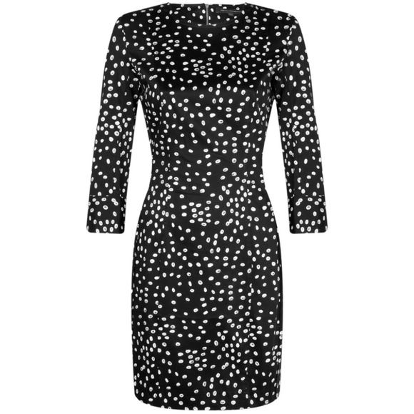 French Connection Dot Print Stretch Cotton Sheath Dress Black Snowdrop Size 4 - Picture 1 of 16